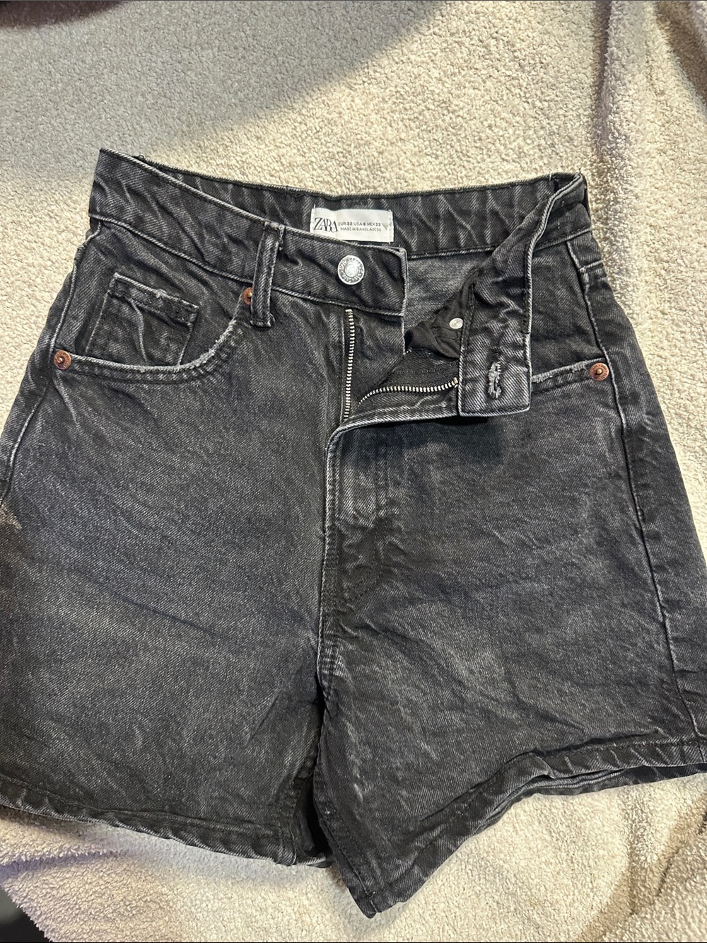Zara Washed Black High-Rise Denim Shorts